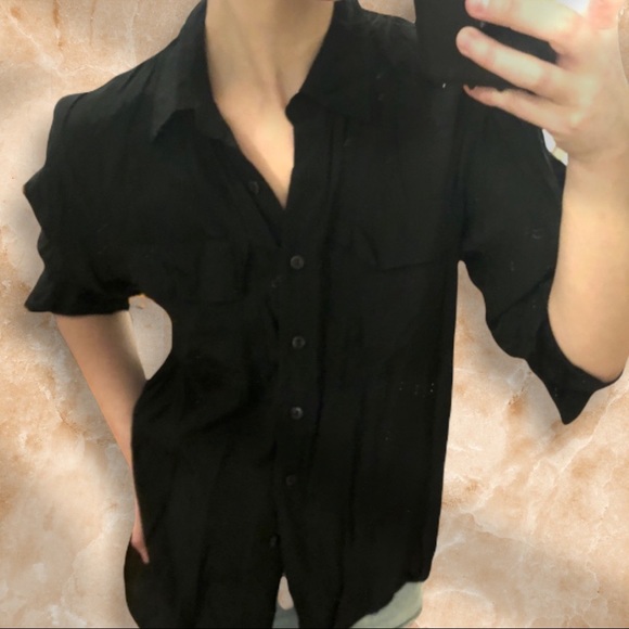 Vintage Joanna Black Silky Relaxed Long Sleeve Button Down Top Shirt Blouse M - Picture 8 of 16